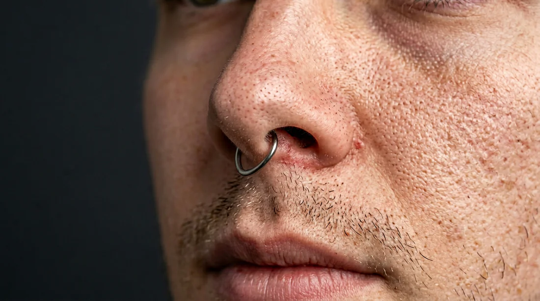 Piercing au septum mal aligné et de travers