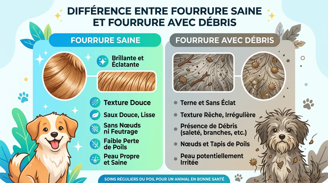Infographie comparaison pelage sain et pelage avec grains noirs