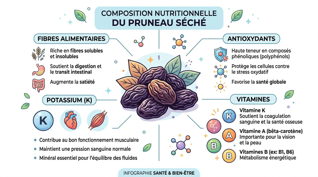 Infographie nutritionnelle des composants du pruneau