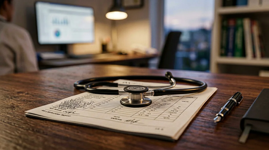 Documents médicaux et stéthoscope sur un bureau