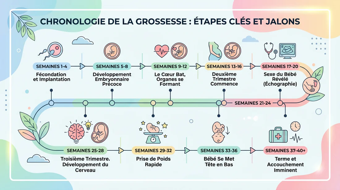 Infographie des étapes clés du suivi de la grossesse