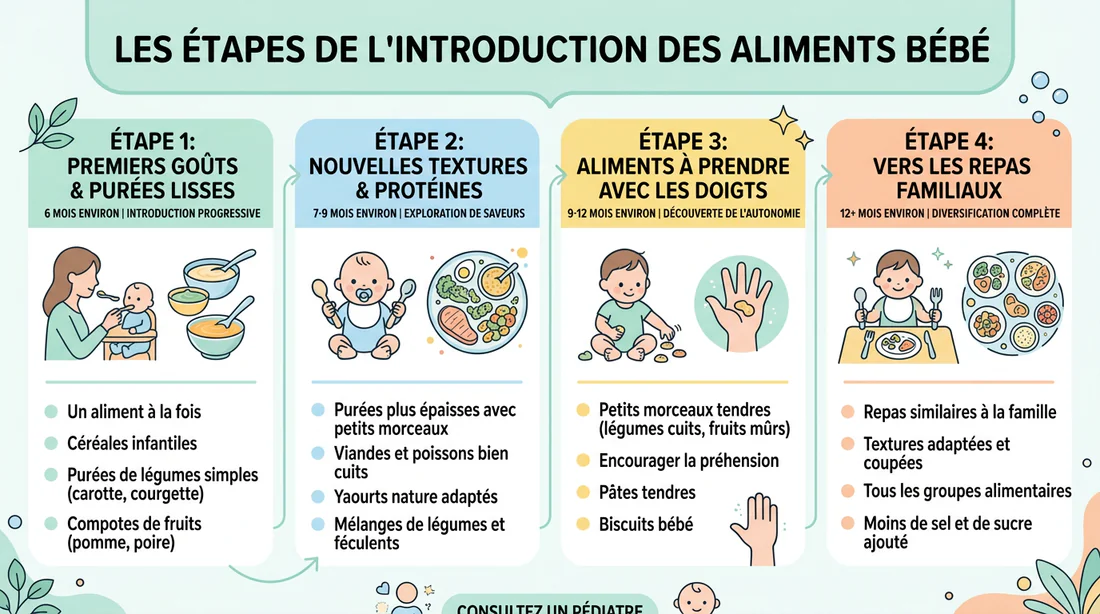 Infographie des étapes de la diversification alimentaire