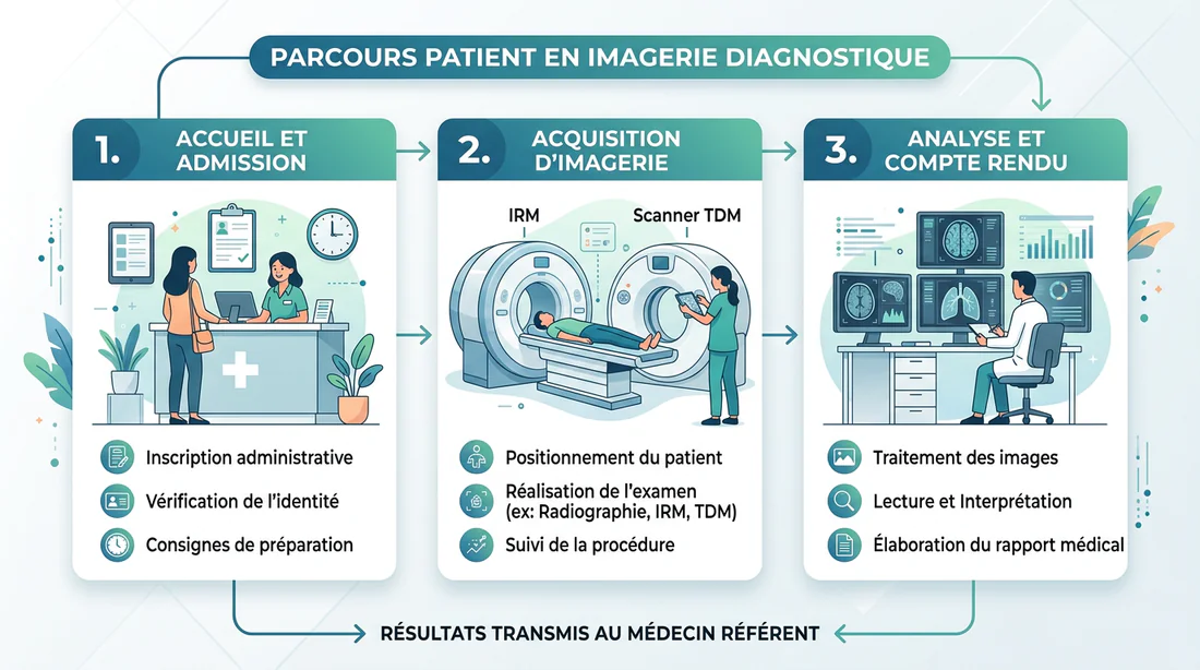 Infographie illustrant le flux de travail de l'imagerie diagnostique