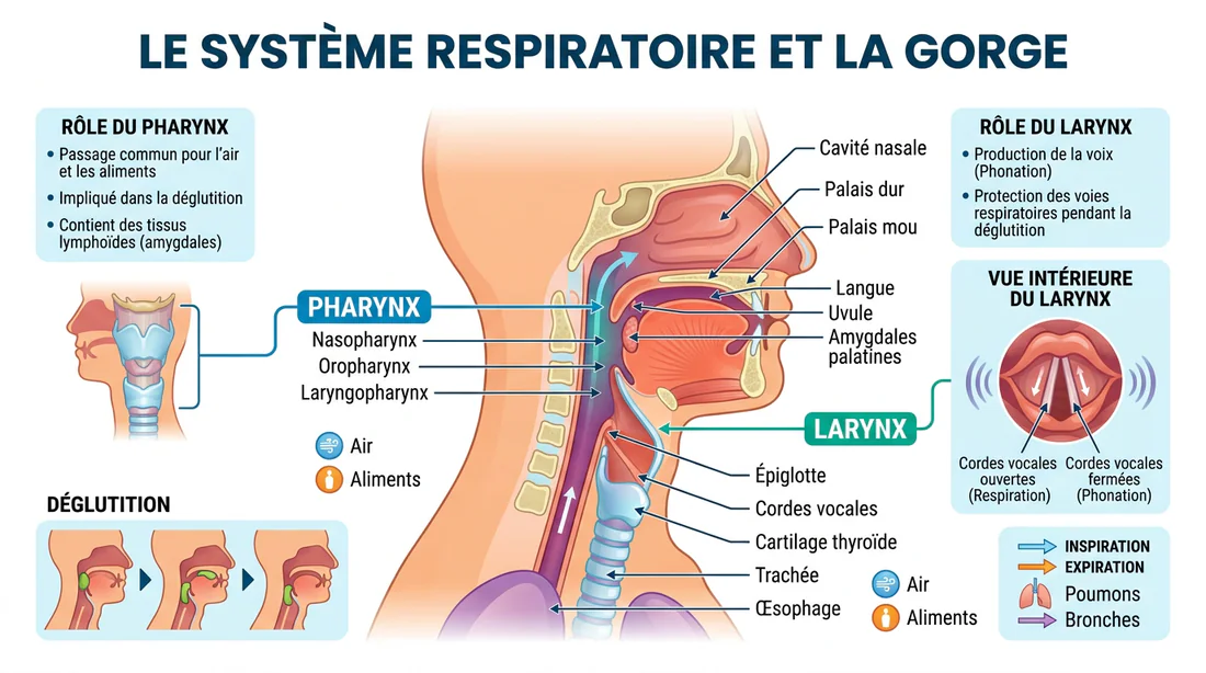 Schéma explicatif de l'anatomie de la gorge