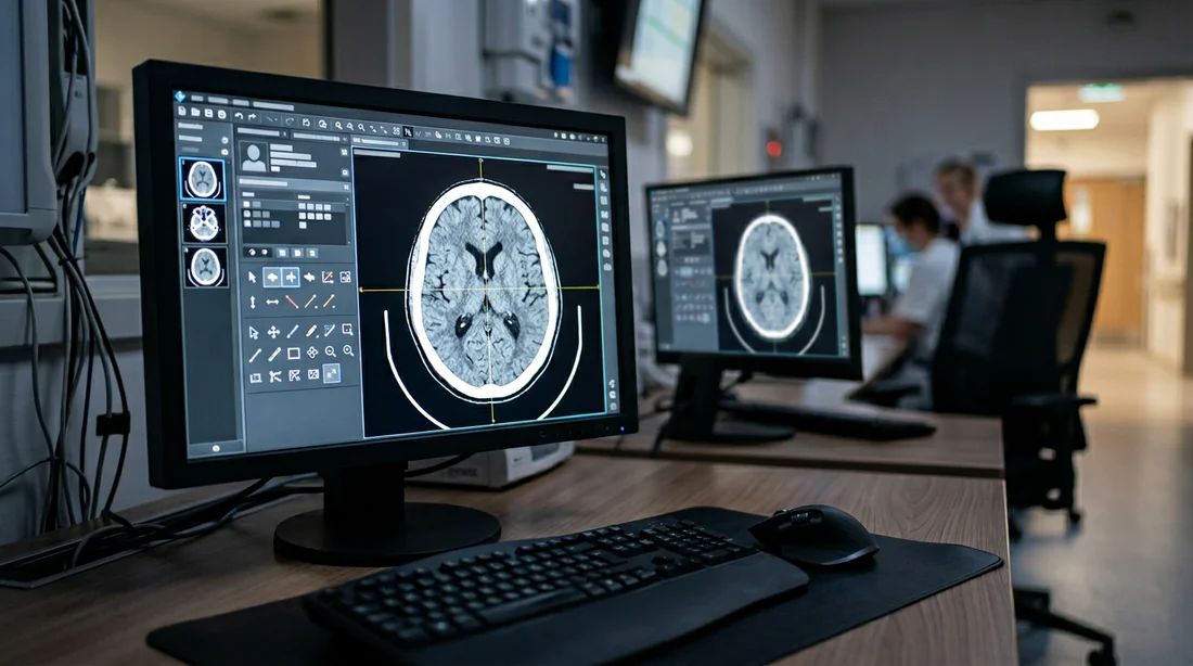 Interface logicielle de radiologie numérique sur un écran professionnel