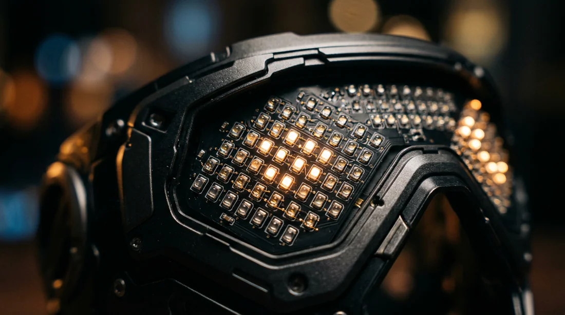 Gros plan sur la technologie des diodes d'un masque LED
