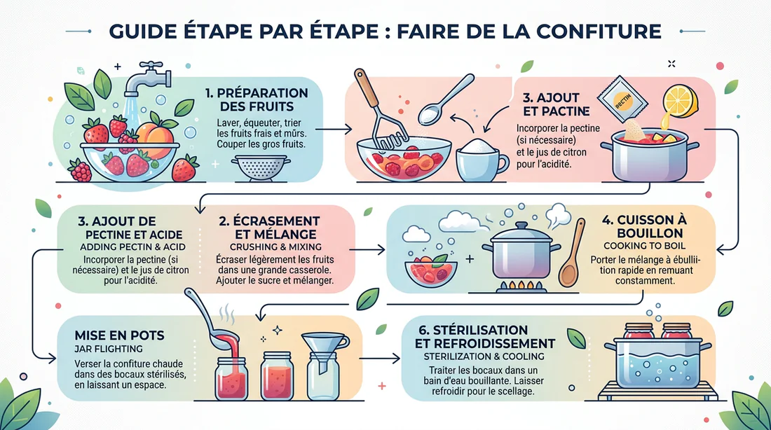 Infographie illustrant les étapes de préparation d'une confiture