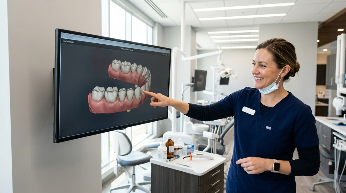 Dentiste conseillant un patient sur la réparation d'un pansement