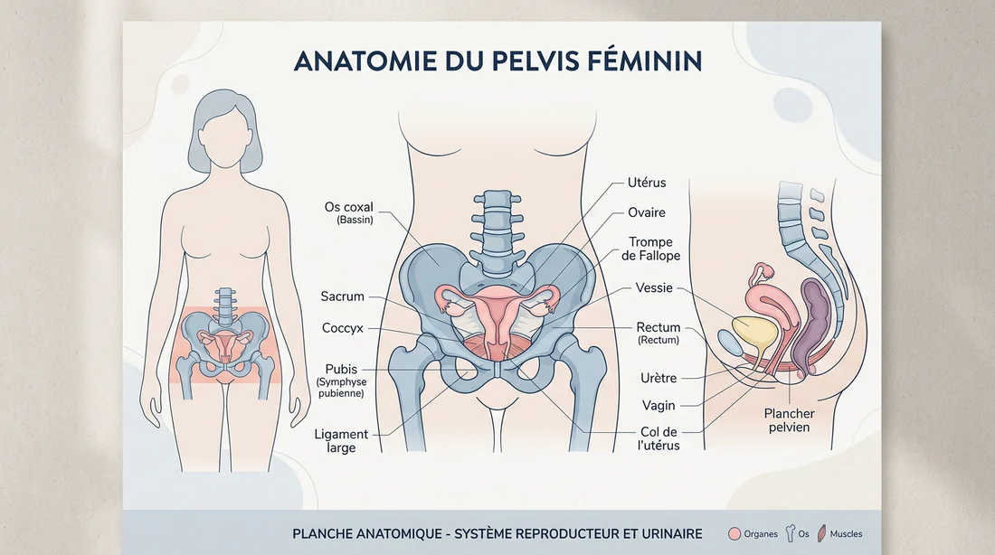 Schéma anatomique féminin de la zone pelvienne