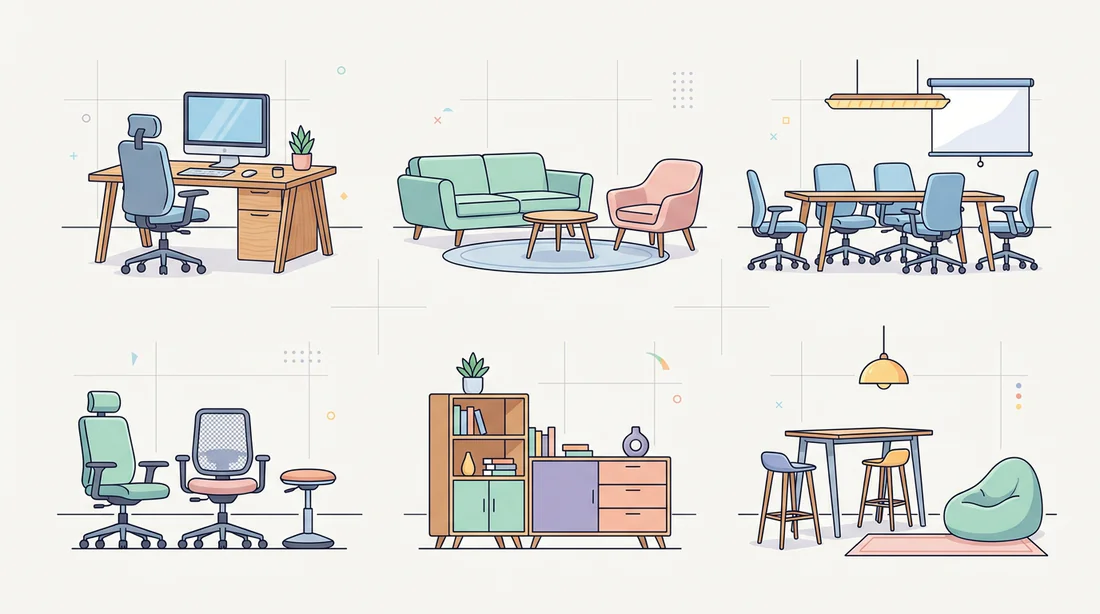 Illustration d'équipements de bureau ergonomiques