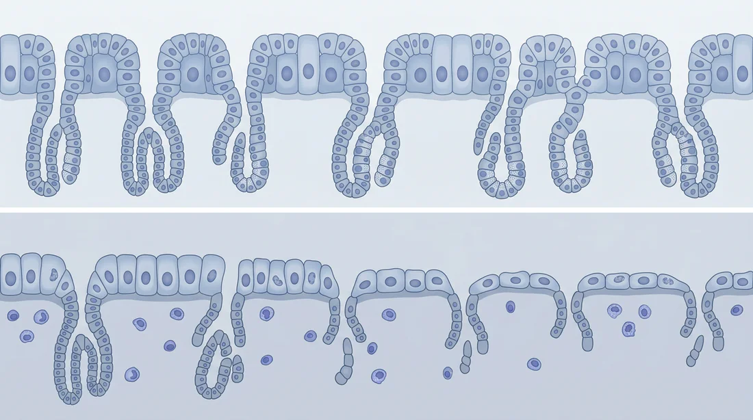 Illustration montrant les changements cellulaires de la muqueuse subatrophique