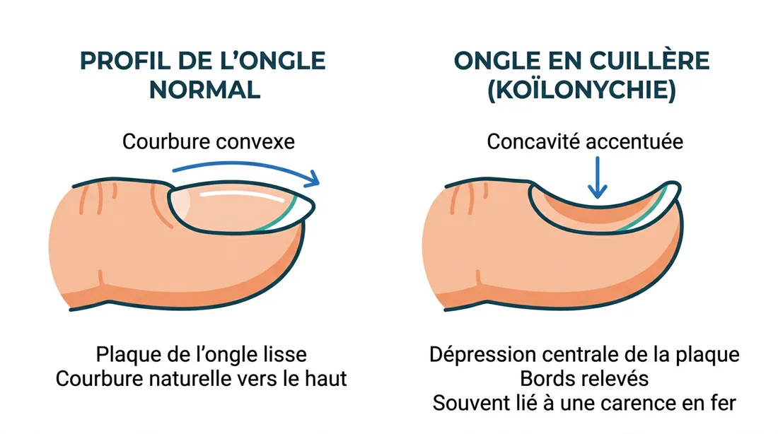Schéma comparatif ongle normal vs ongle en cuillère
