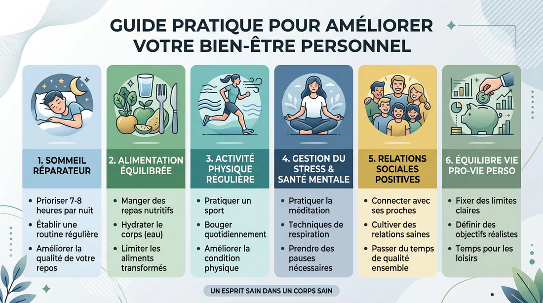 Infographie illustrant les étapes du bien-être