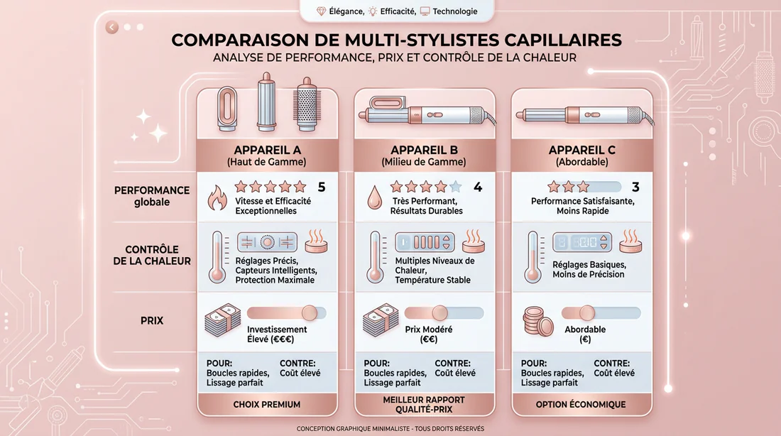 Infographie comparative des performances et prix du Dyson Airwrap face aux alternatives