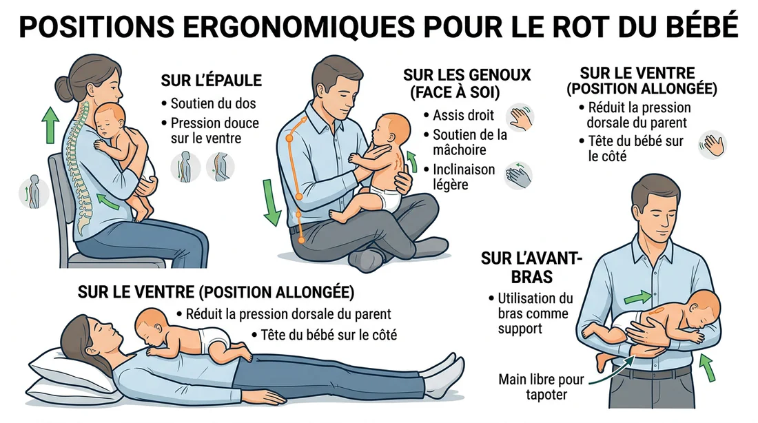 Schéma des différentes positions pour le rot de bébé