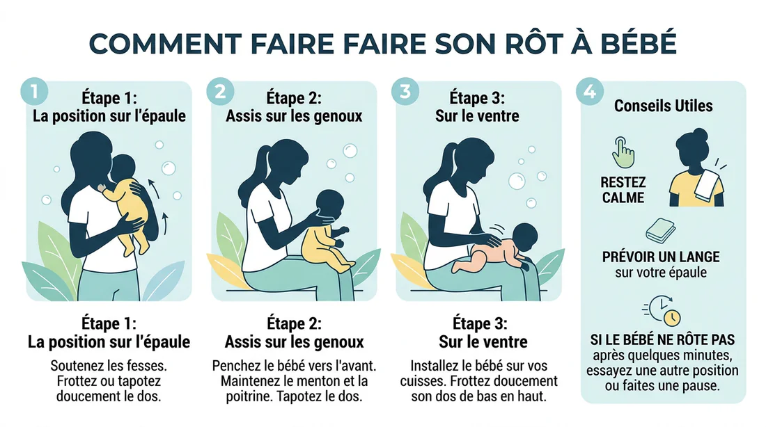 Infographie expliquant les étapes pour faire faire le rot à un bébé