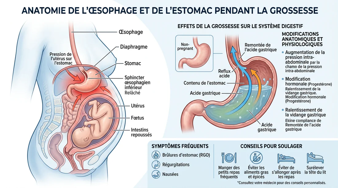 Schéma anatomique des reflux gastriques pendant la grossesse