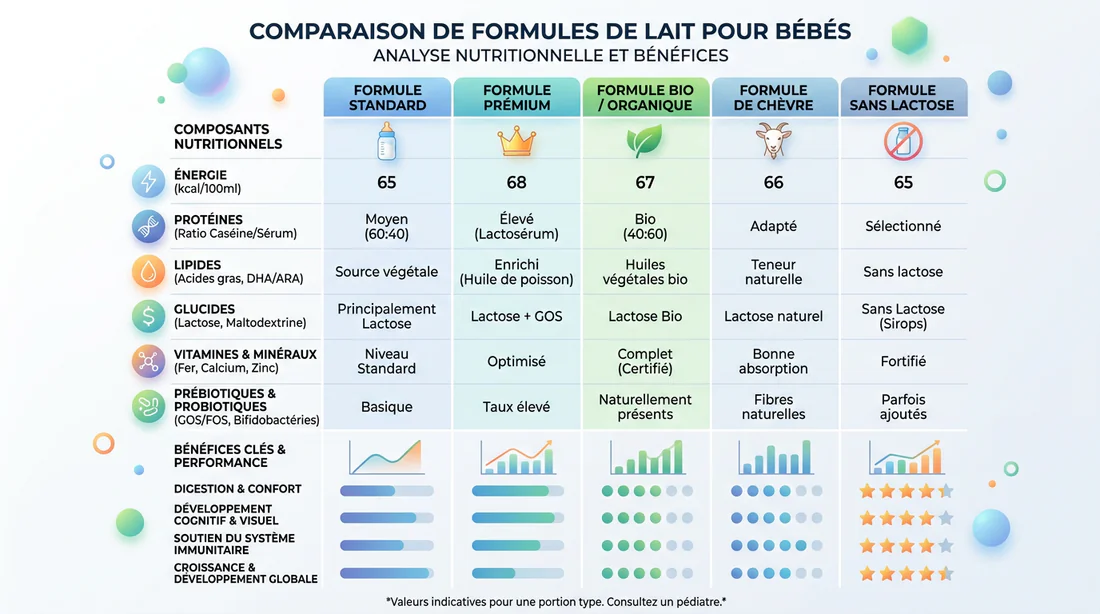 Tableau comparatif des compositions de laits infantiles