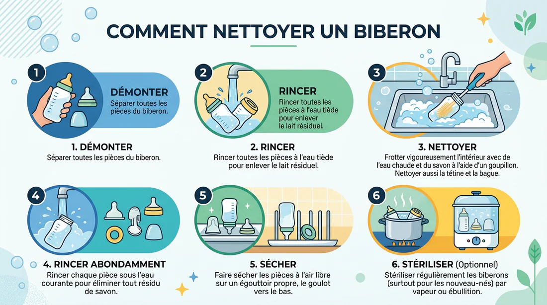 Infographie sur le nettoyage correct des biberons