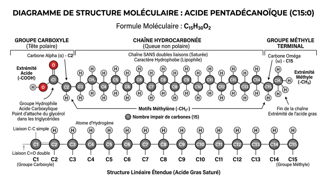 Schéma moléculaire de l'acide gras C15:0