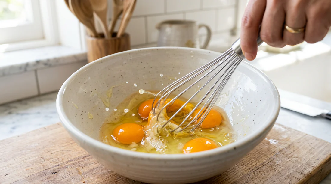 Préparation des œufs battus pour l'omelette