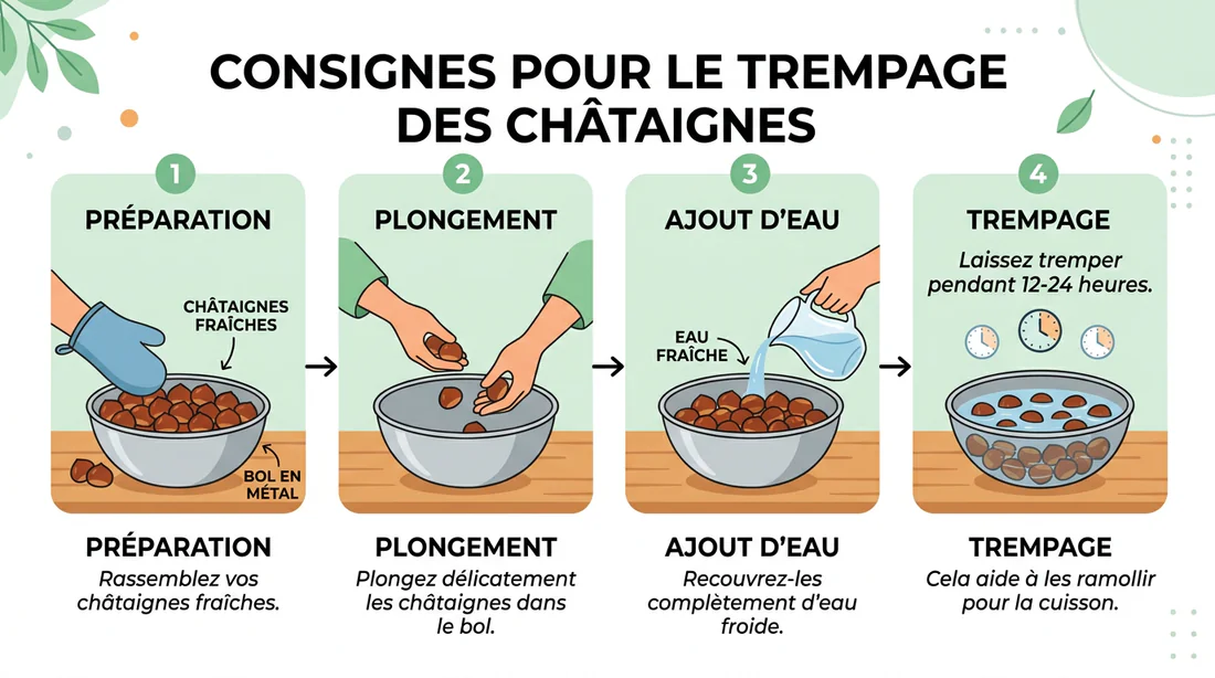 Illustration des étapes pour tester ses châtaignes dans l'eau