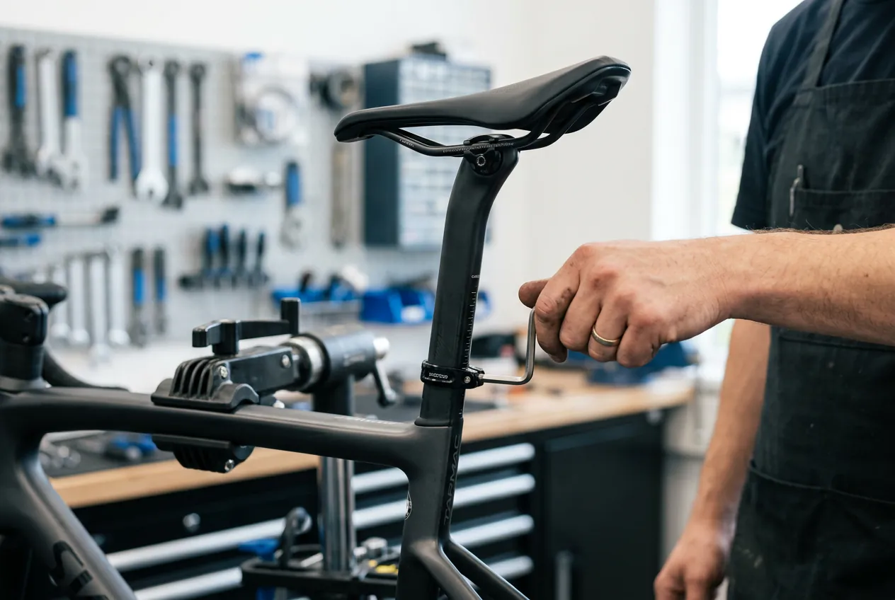 Réglage de la hauteur de la selle de vélo pour diminuer la flexion du genou.