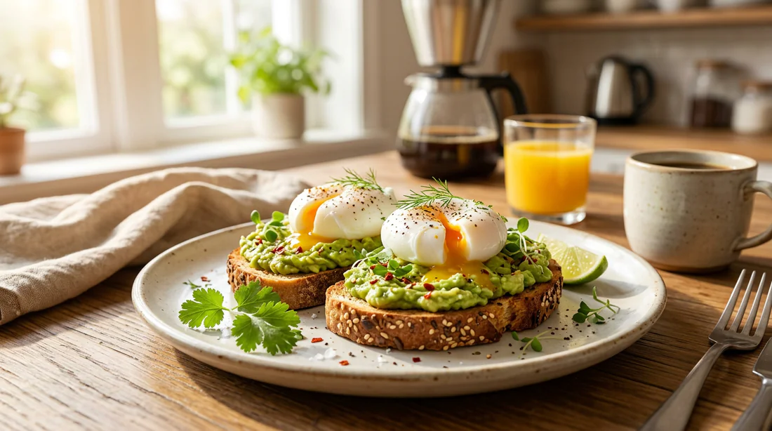 Petit-déjeuner sain avec du pain protéiné et des œufs