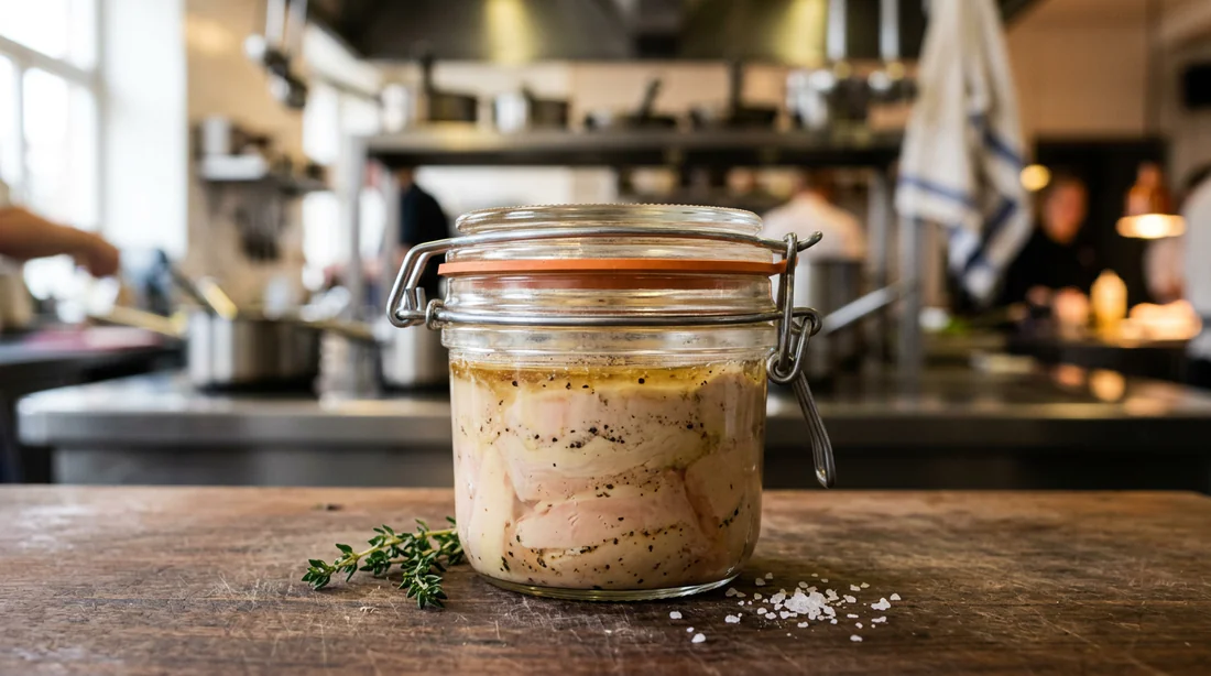 Foie gras maison parfaitement réussi dans un bocal en verre