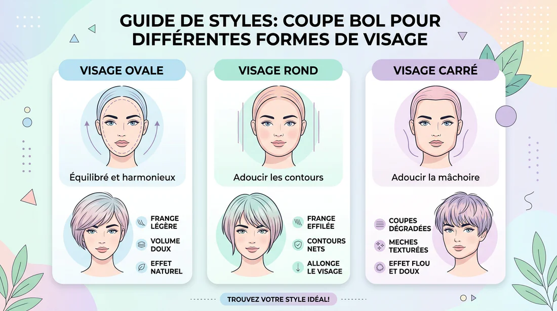 Infographie explicative pour choisir la coupe boule adaptée à la forme de son visage.