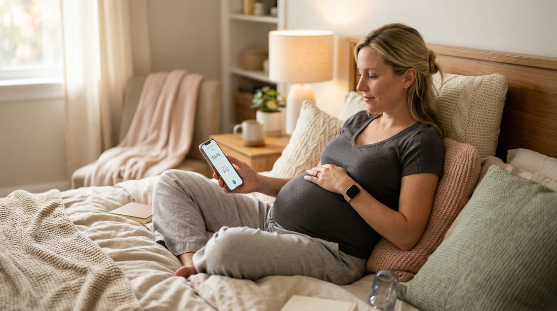 Femme enceinte se reposant et surveillant les contractions