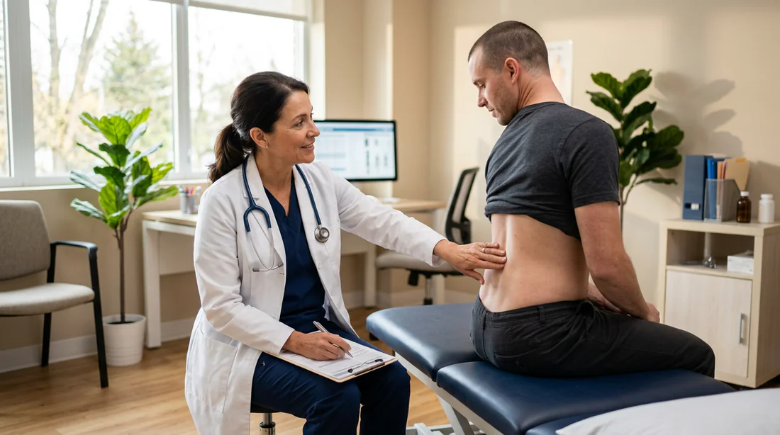 Examen et consultation de la colonne vertébrale par un médecin