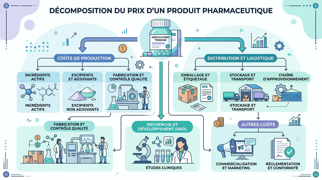 Infographie expliquant la répartition du prix d'un produit en pharmacie