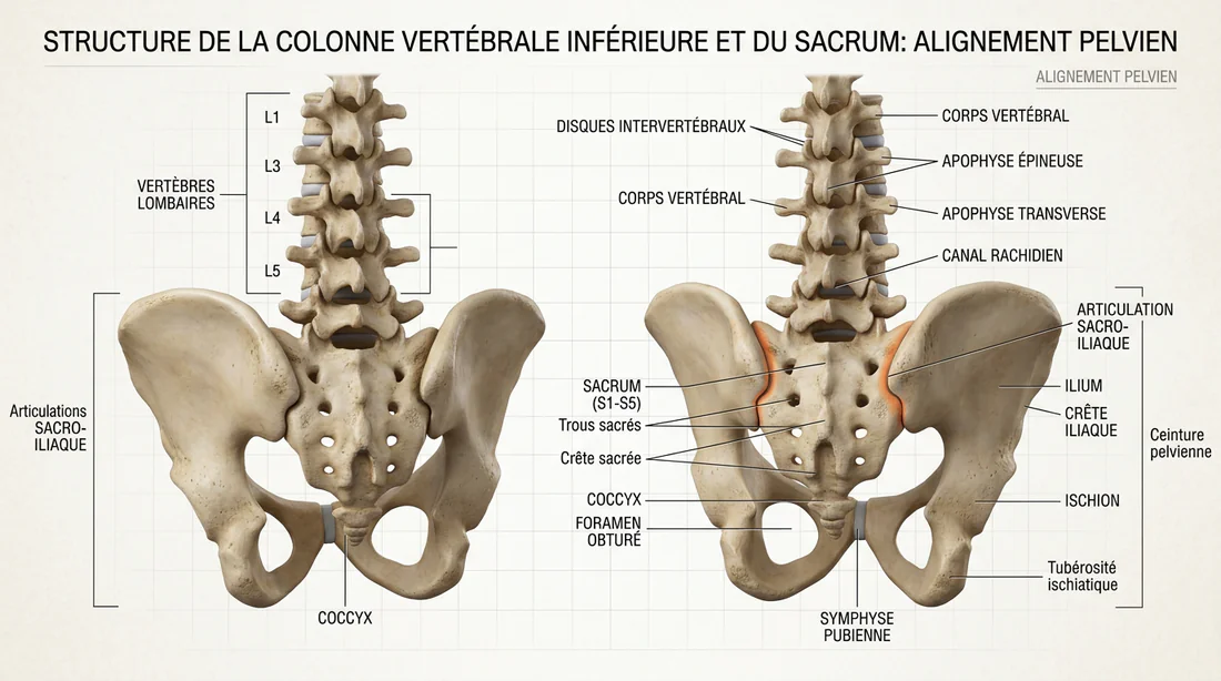 Schéma détaillé de l'anatomie du sacrum et du bassin