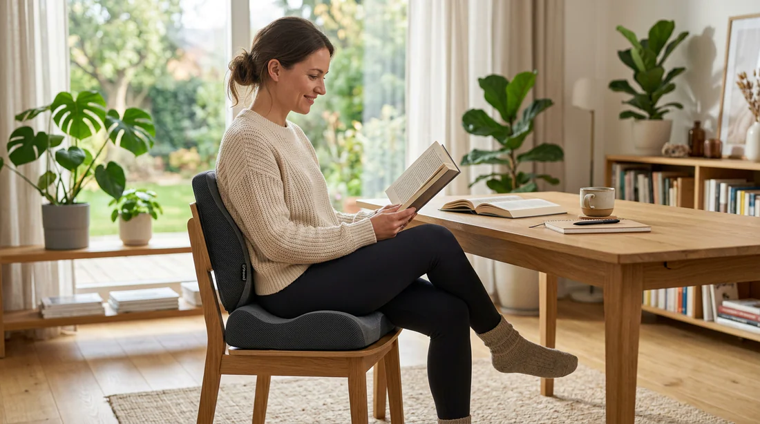 Utilisation d'un coussin ergonomique pour soulager le sacrum au quotidien
