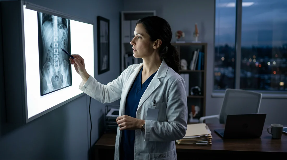 Médecin examinant une radiographie après ingestion d'une prothèse dentaire